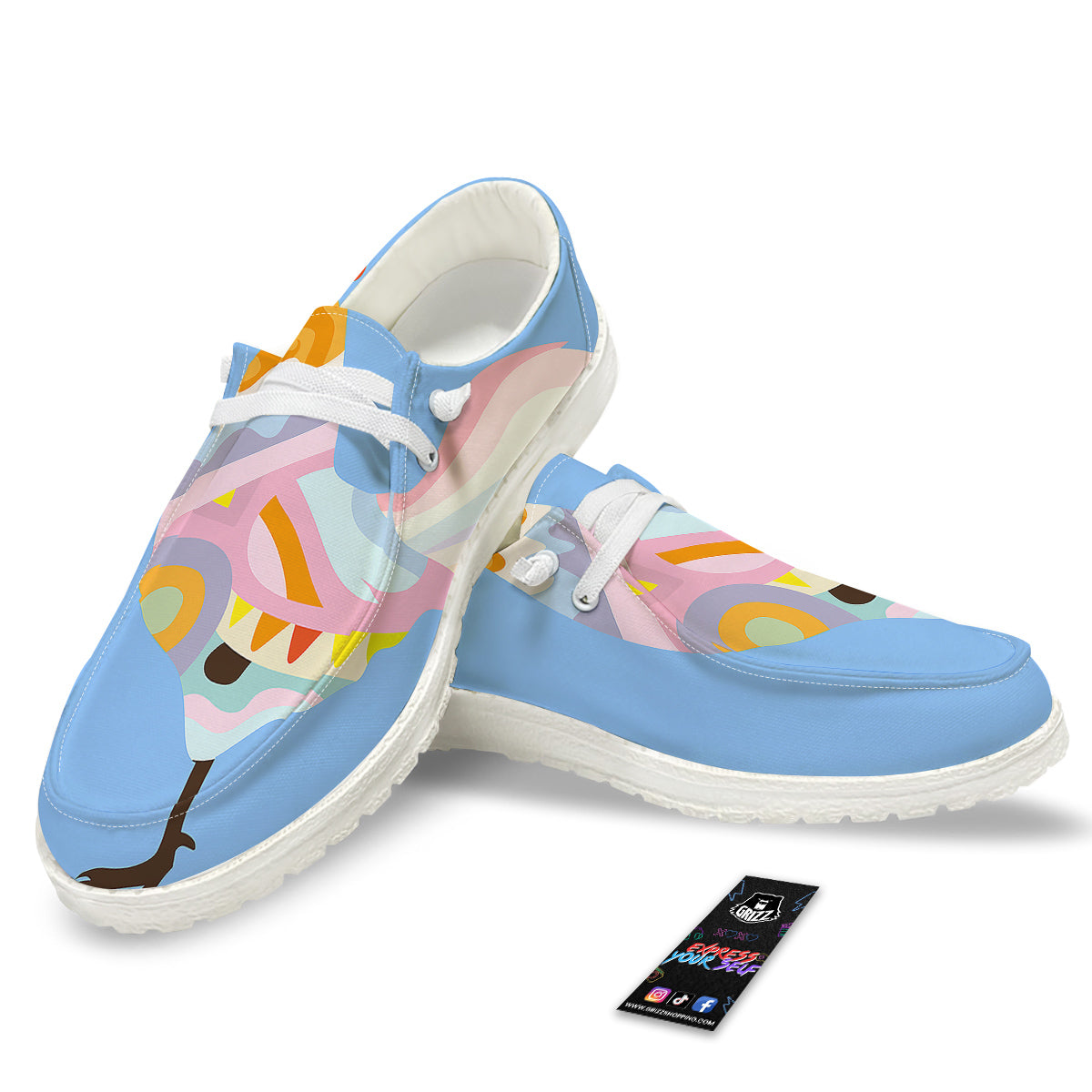 Rooster Colorful Print White Loafers-grizzshop