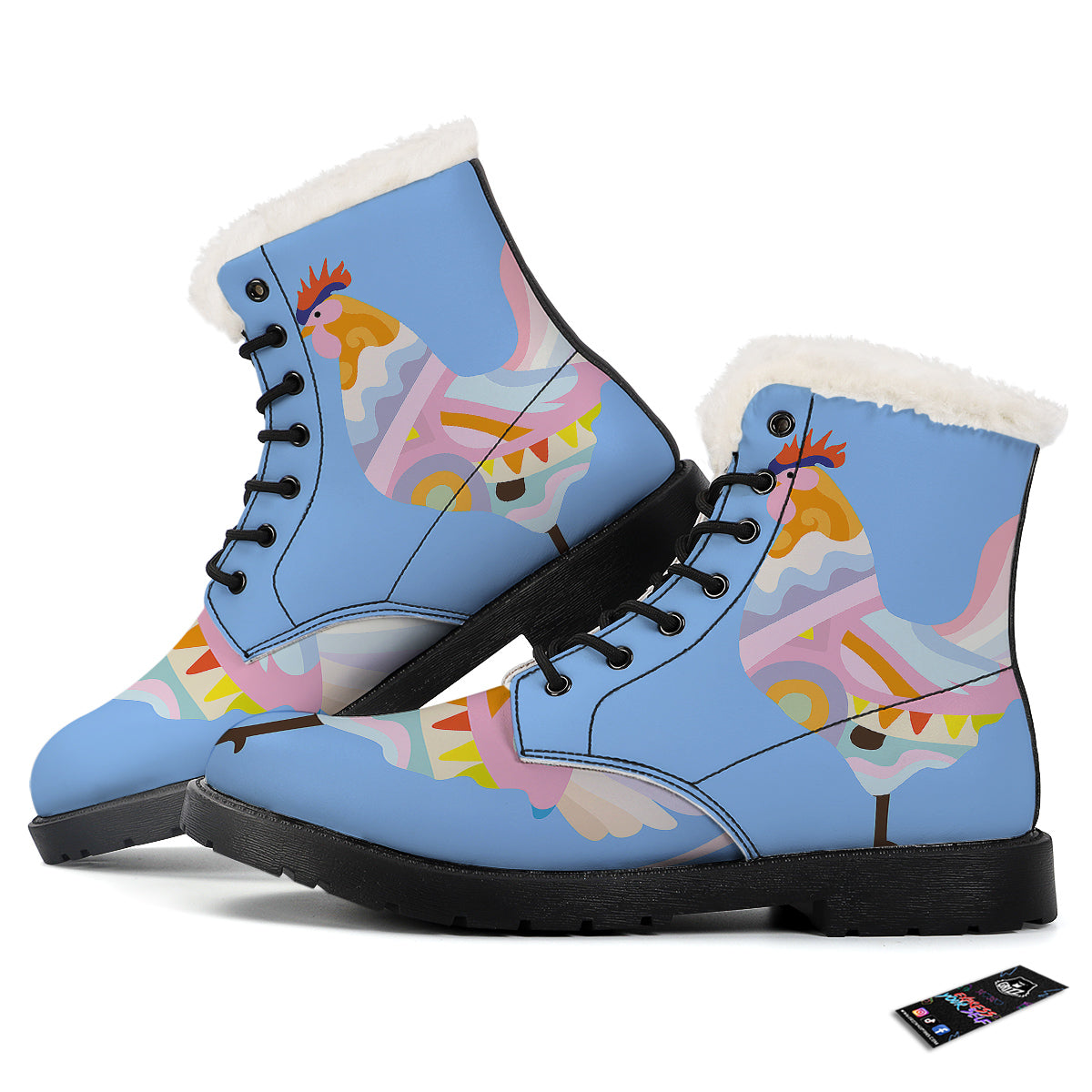 Rooster Colorful Print Winter Boots-grizzshop