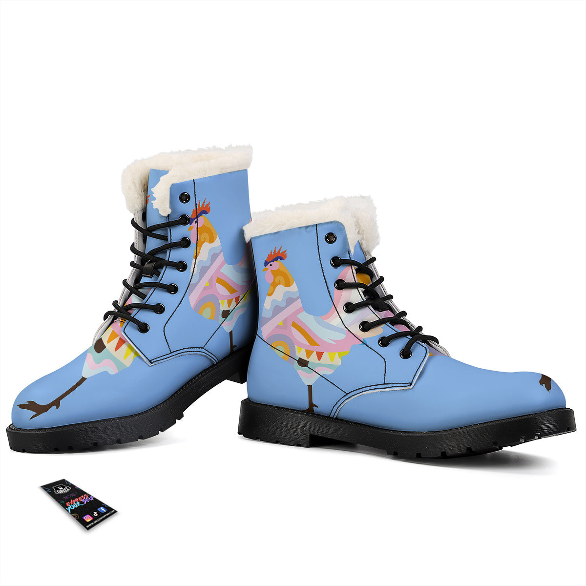 Rooster Colorful Print Winter Boots-grizzshop