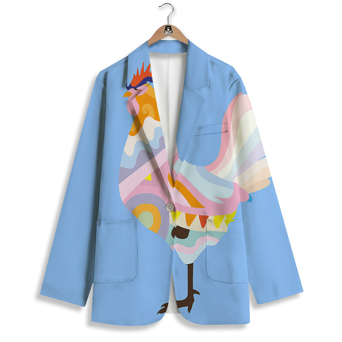 Rooster Colorful Print Women's Blazer-grizzshop