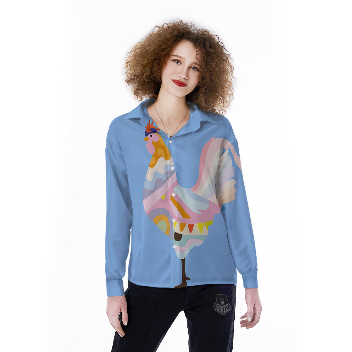Rooster Colorful Print Women's Long Sleeve Shirts-grizzshop