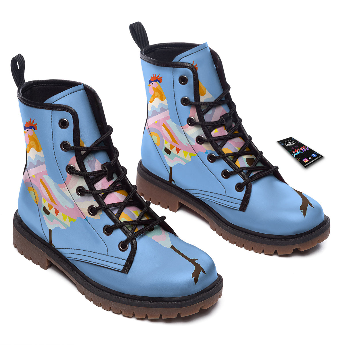 Rooster Colorful Print Work Boots-grizzshop