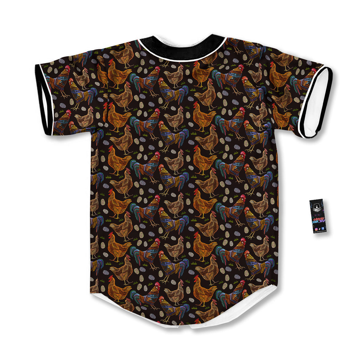 Rooster Embroidery Print Pattern Baseball Jersey-grizzshop