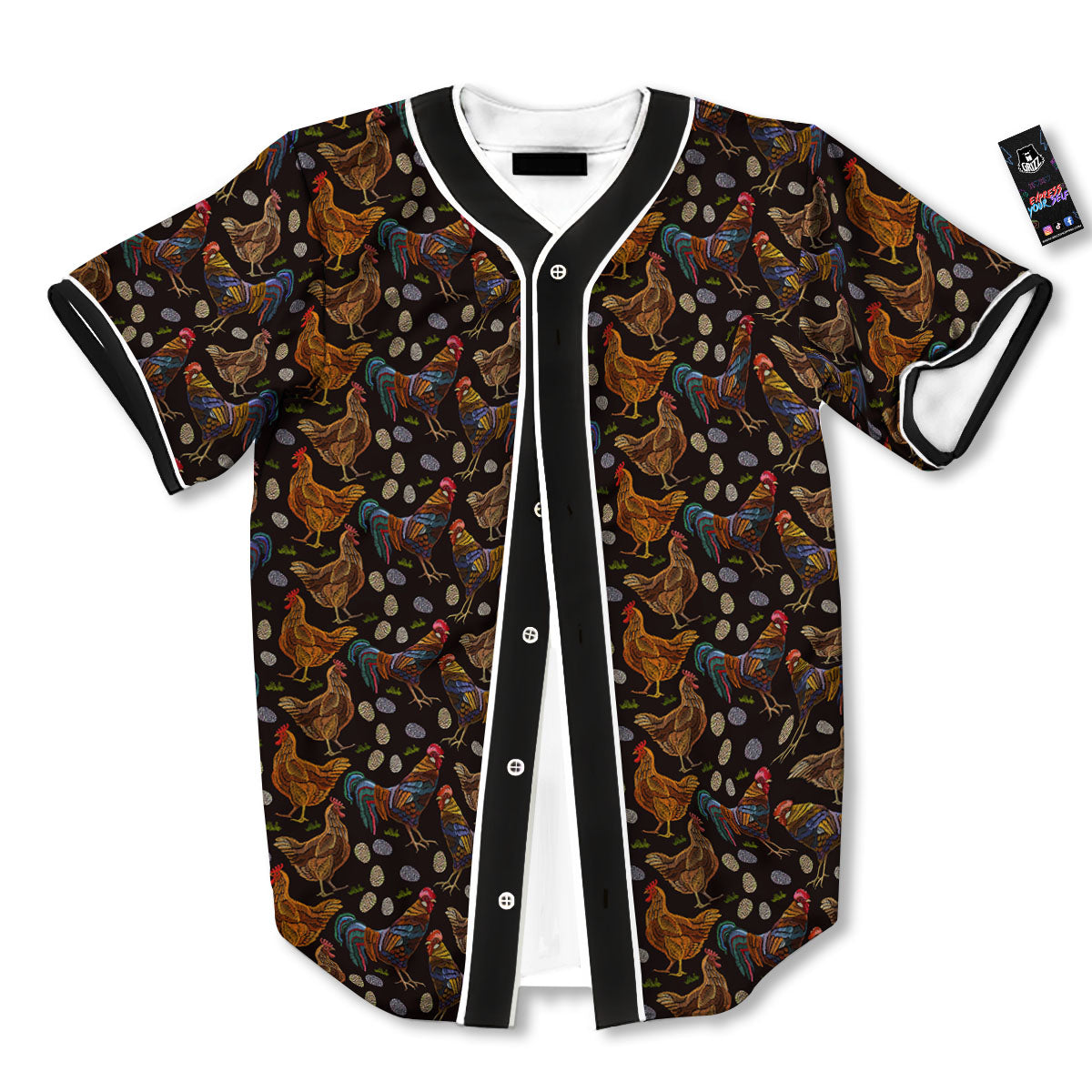 Rooster Embroidery Print Pattern Baseball Jersey-grizzshop