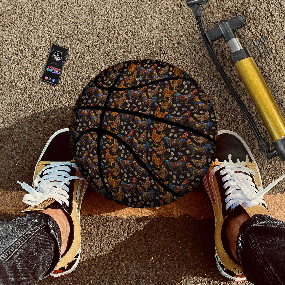 Rooster Embroidery Print Pattern Basketball-grizzshop