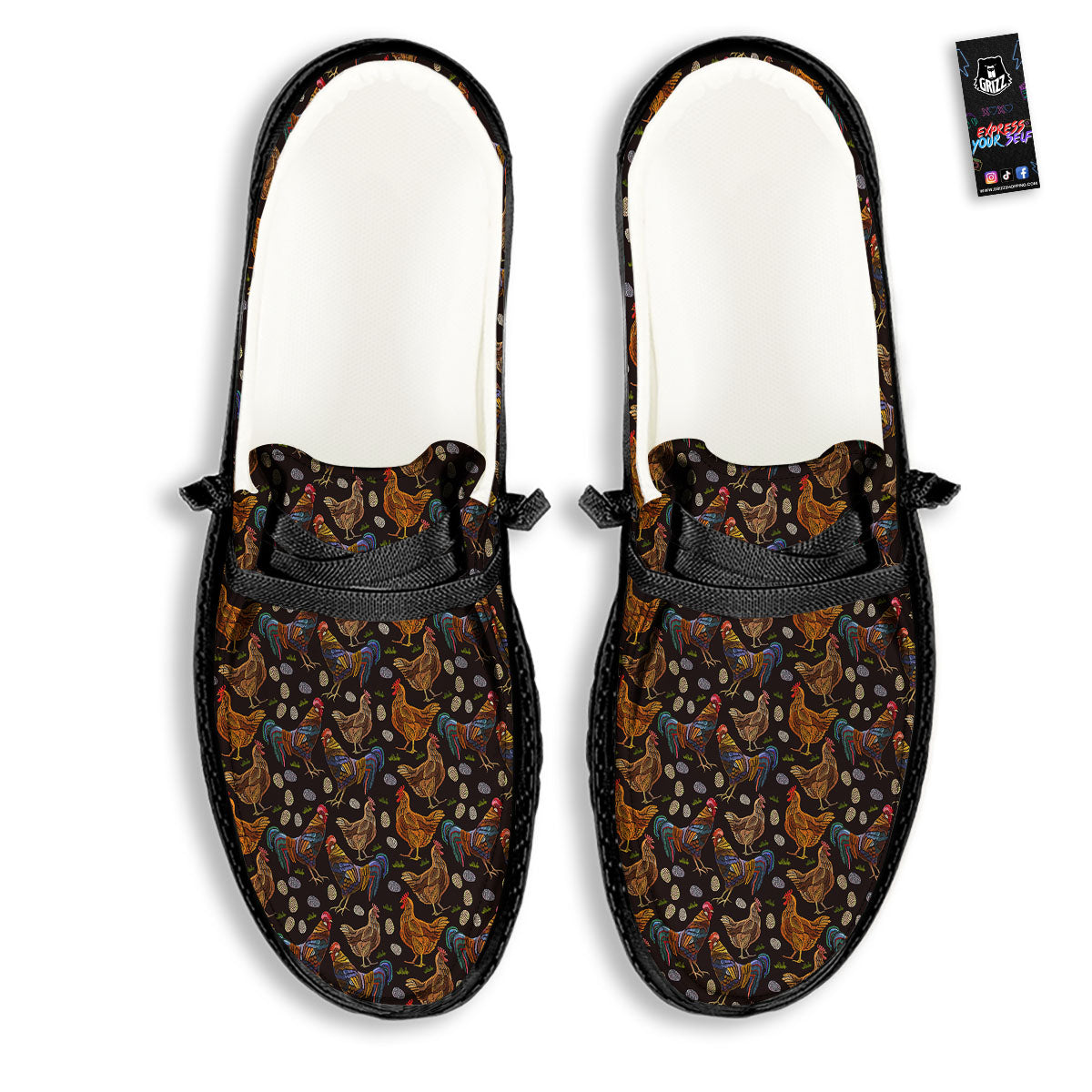 Rooster Embroidery Print Pattern Black Loafers-grizzshop