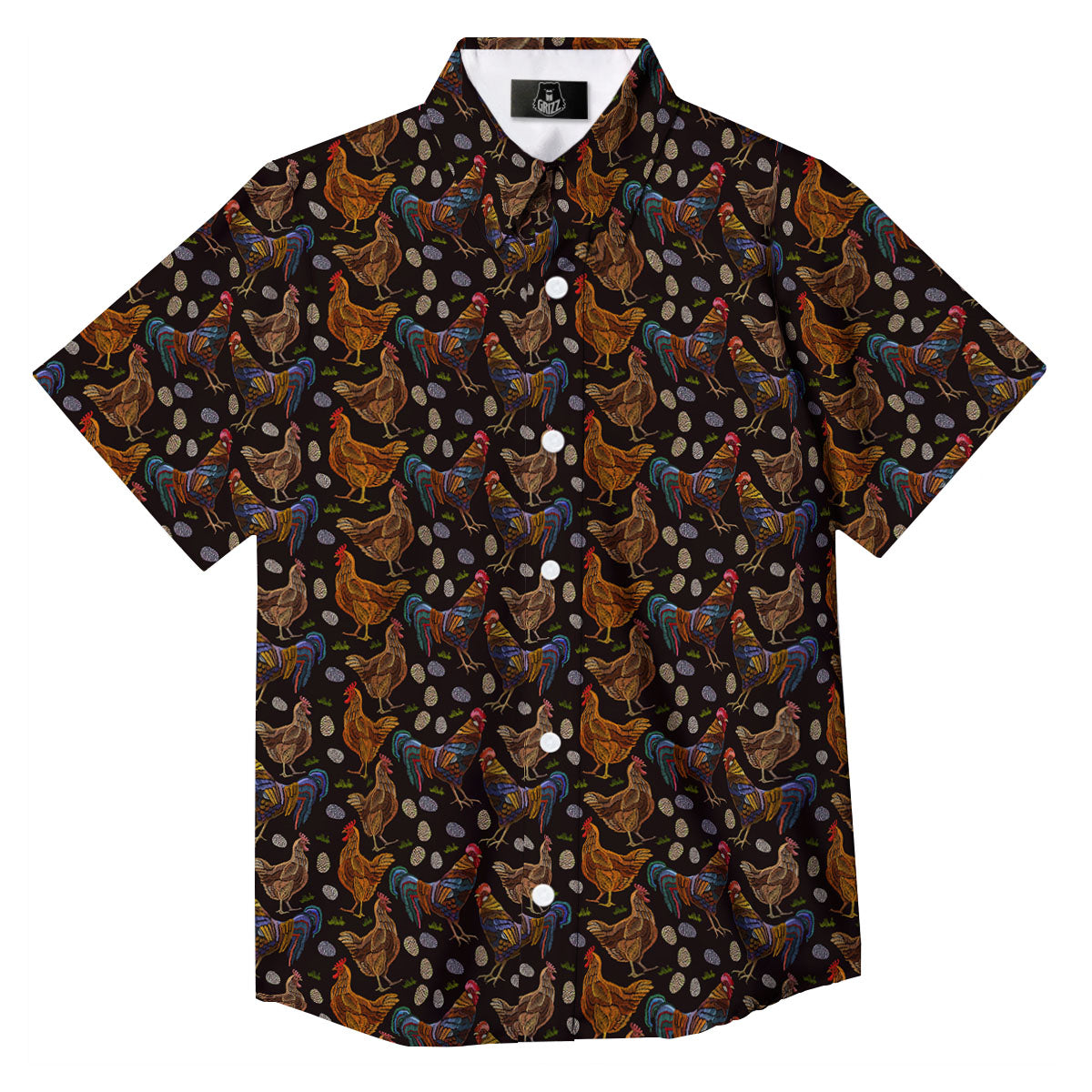 Rooster Embroidery Print Pattern Button Up Shirt-grizzshop