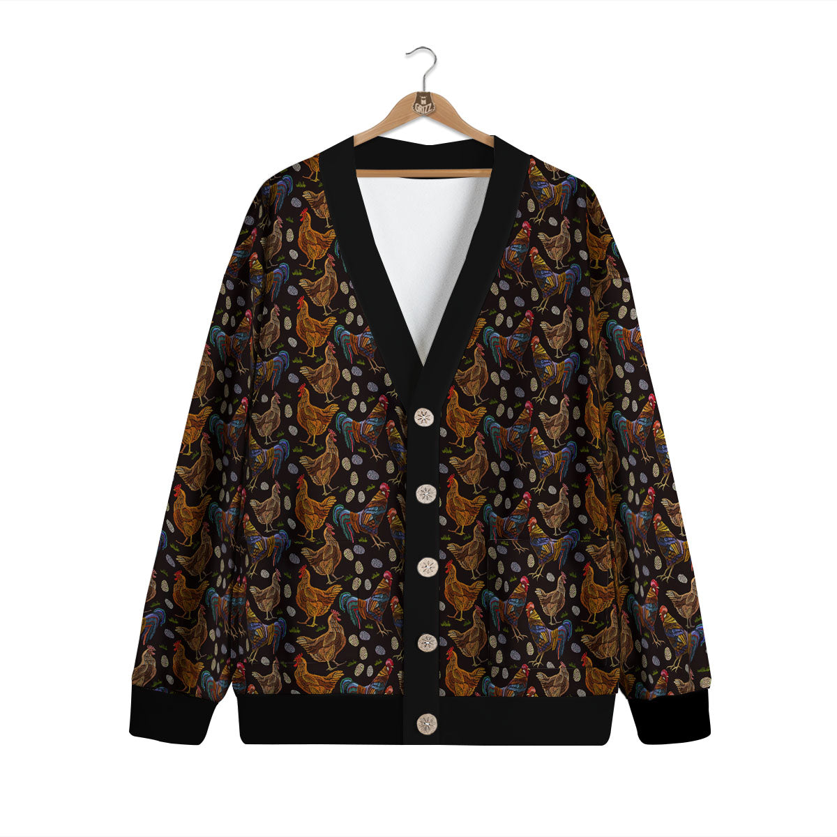 Rooster Embroidery Print Pattern Cardigan-grizzshop