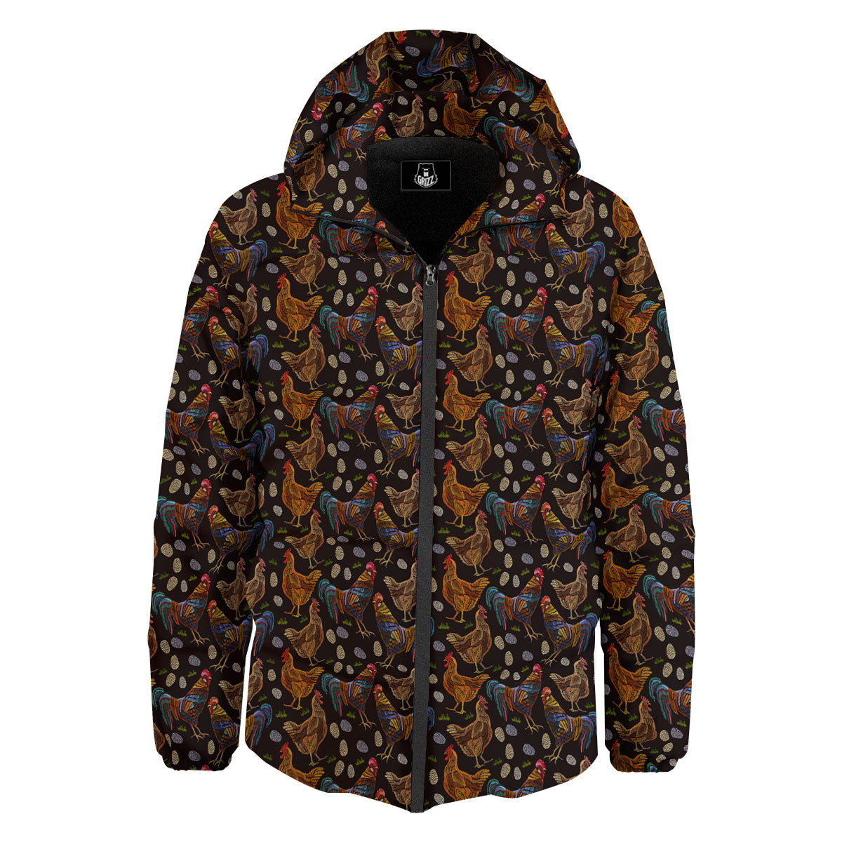 Rooster Embroidery Print Pattern Down Jacket-grizzshop