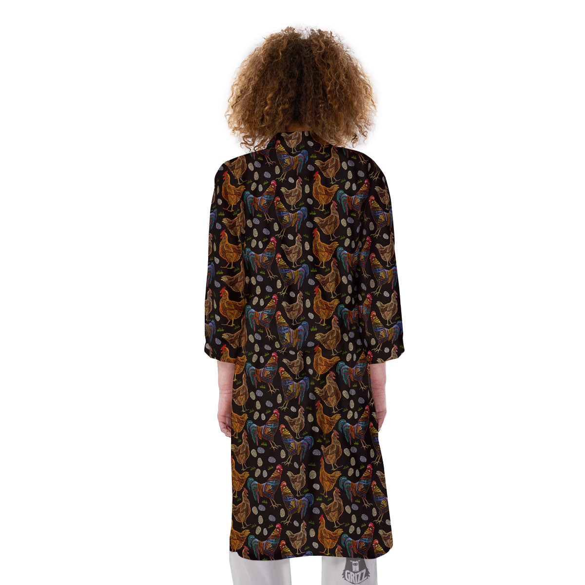 Rooster Embroidery Print Pattern Kimono-grizzshop
