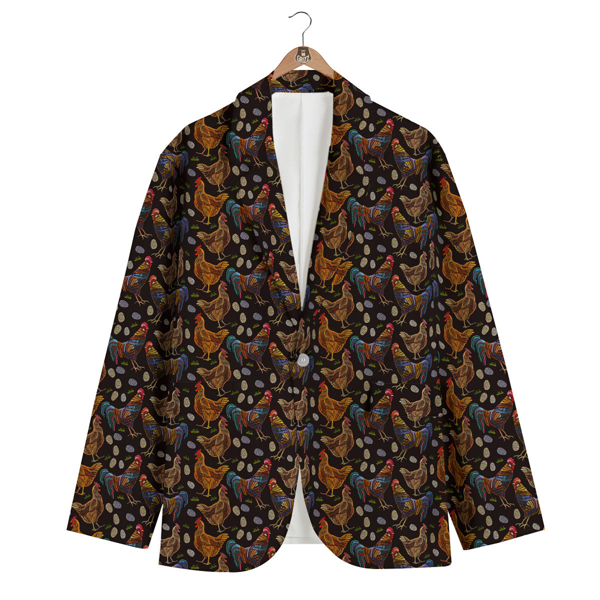 Rooster Embroidery Print Pattern Men's Blazer-grizzshop