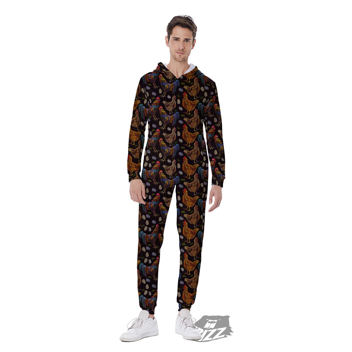 Rooster Embroidery Print Pattern Men's Jumpsuit-grizzshop