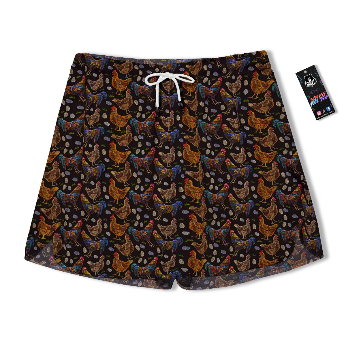 Rooster Embroidery Print Pattern Men's Running Shorts-grizzshop