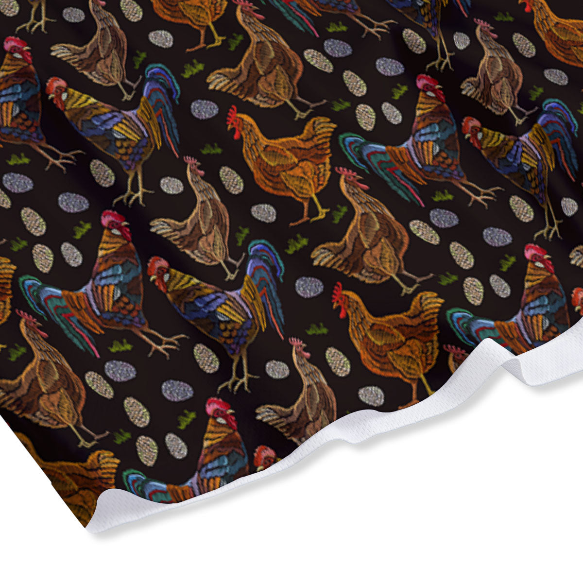 Rooster Embroidery Print Pattern Mesh Shorts