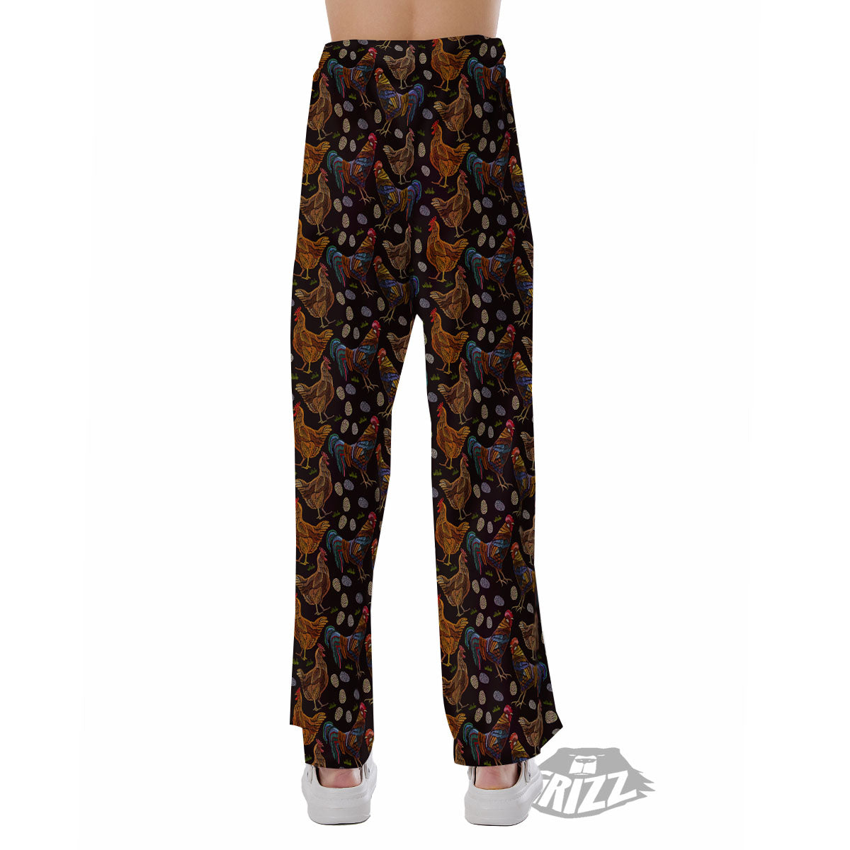 Rooster Embroidery Print Pattern Pajama Pants-grizzshop