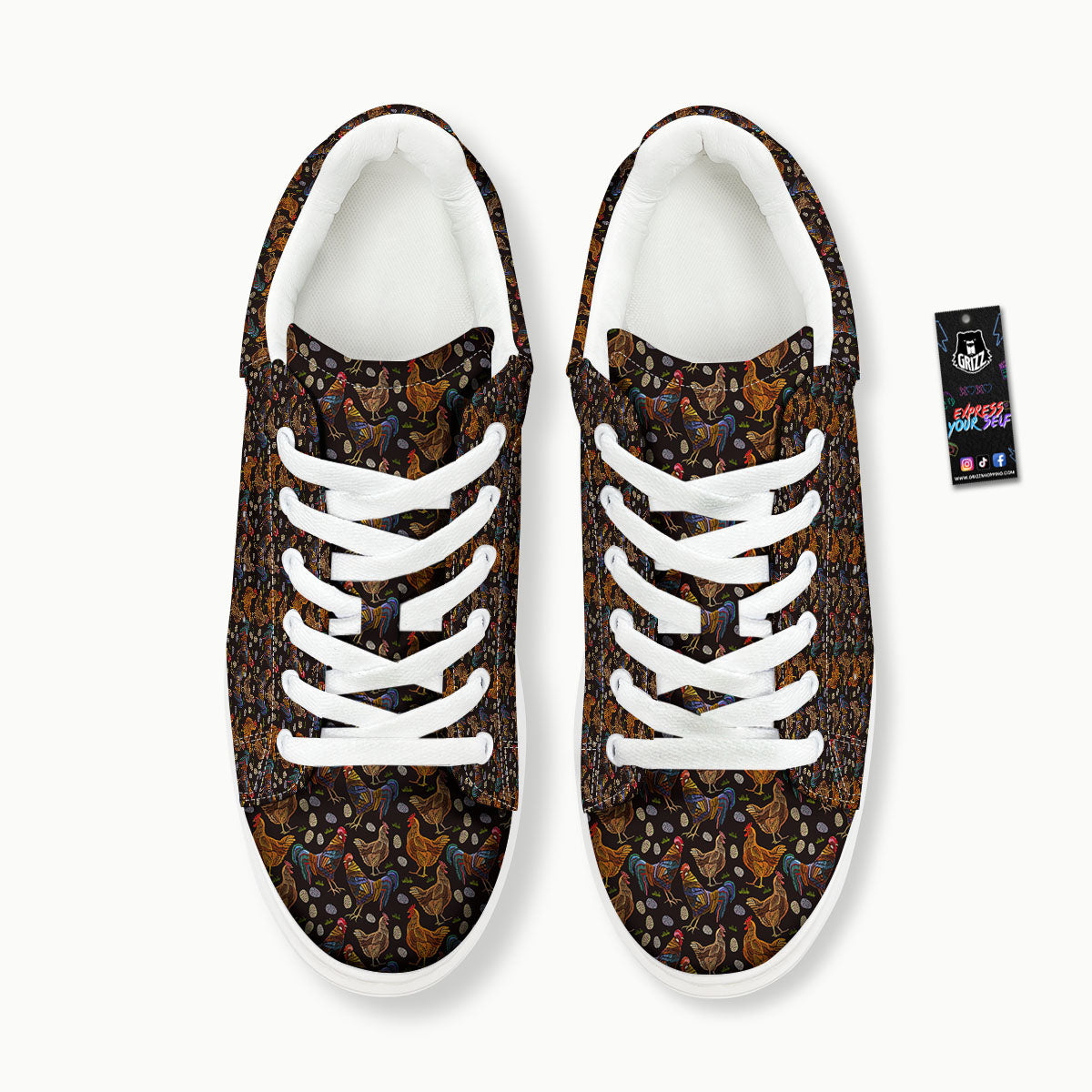 Rooster Embroidery Print Pattern Platform Shoes-grizzshop