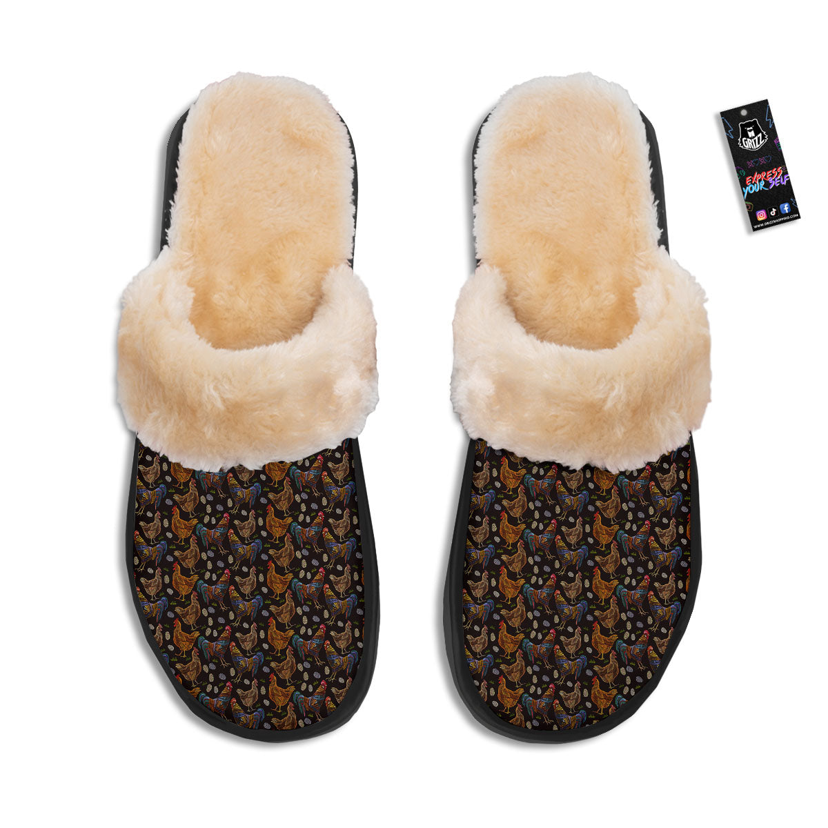 Rooster Embroidery Print Pattern Slippers-grizzshop