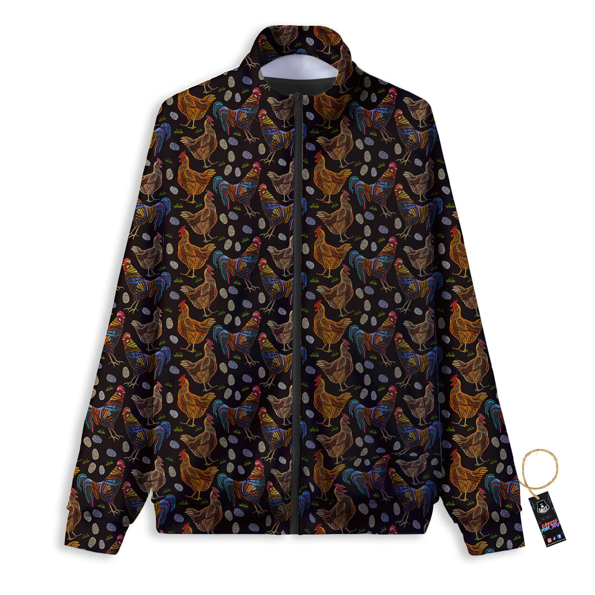 Rooster Embroidery Print Pattern Track Jacket-grizzshop