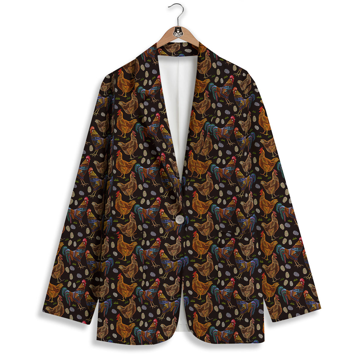 Rooster Embroidery Print Pattern Women's Blazer-grizzshop
