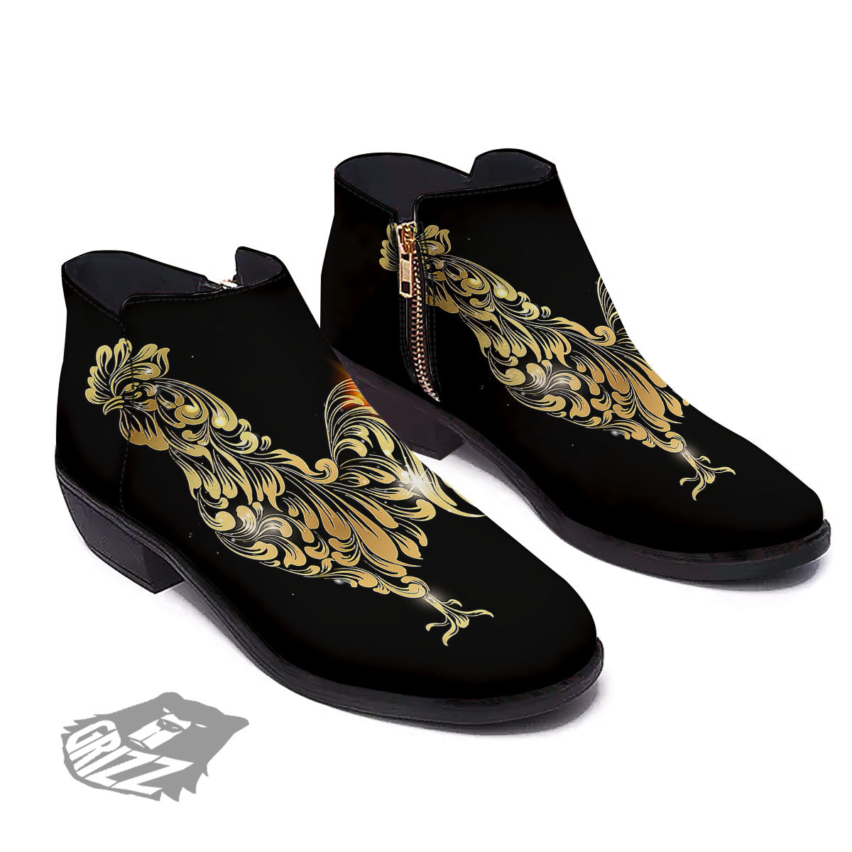 Rooster Golden Print Ankle Boots-grizzshop