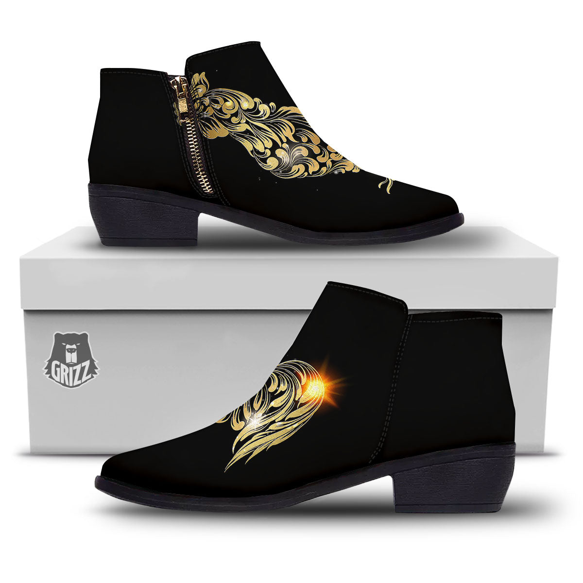 Rooster Golden Print Ankle Boots-grizzshop