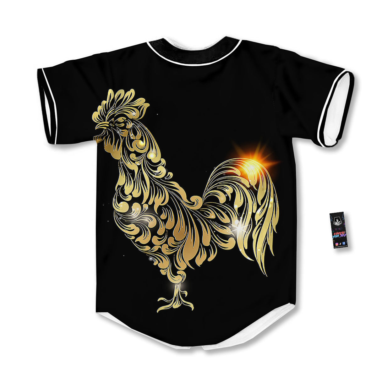 Rooster Golden Print Baseball Jersey-grizzshop