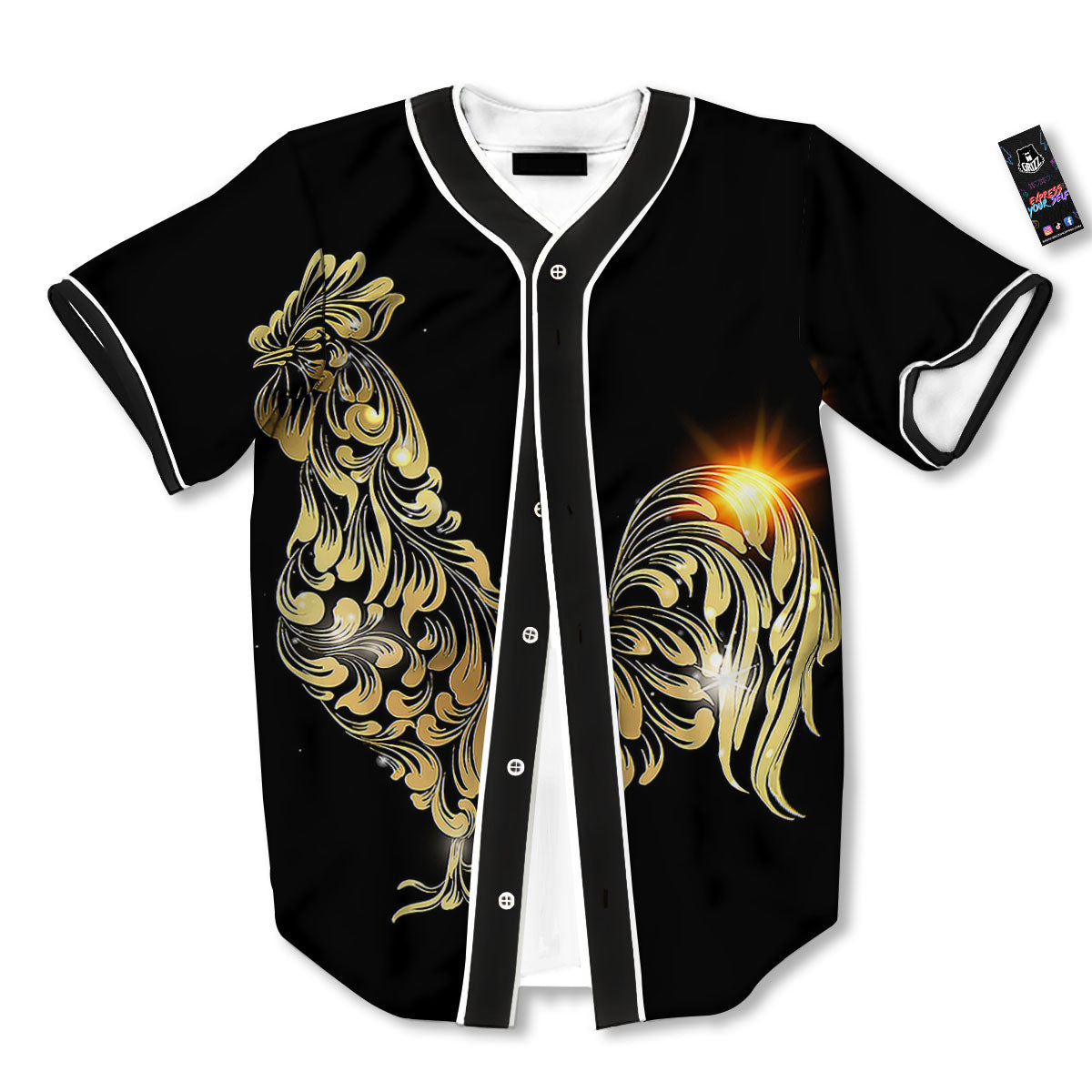 Rooster Golden Print Baseball Jersey-grizzshop