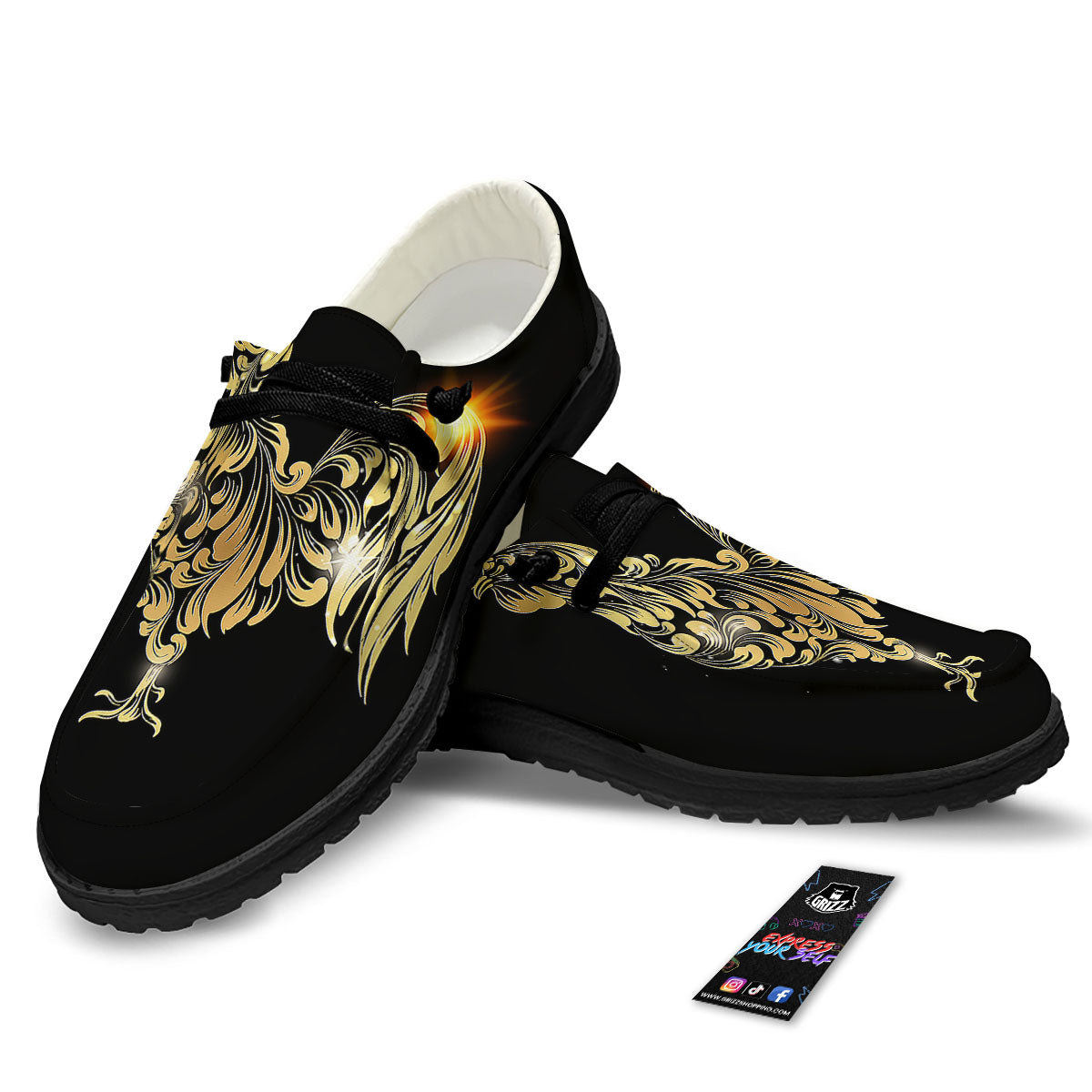 Rooster Golden Print Black Loafers-grizzshop
