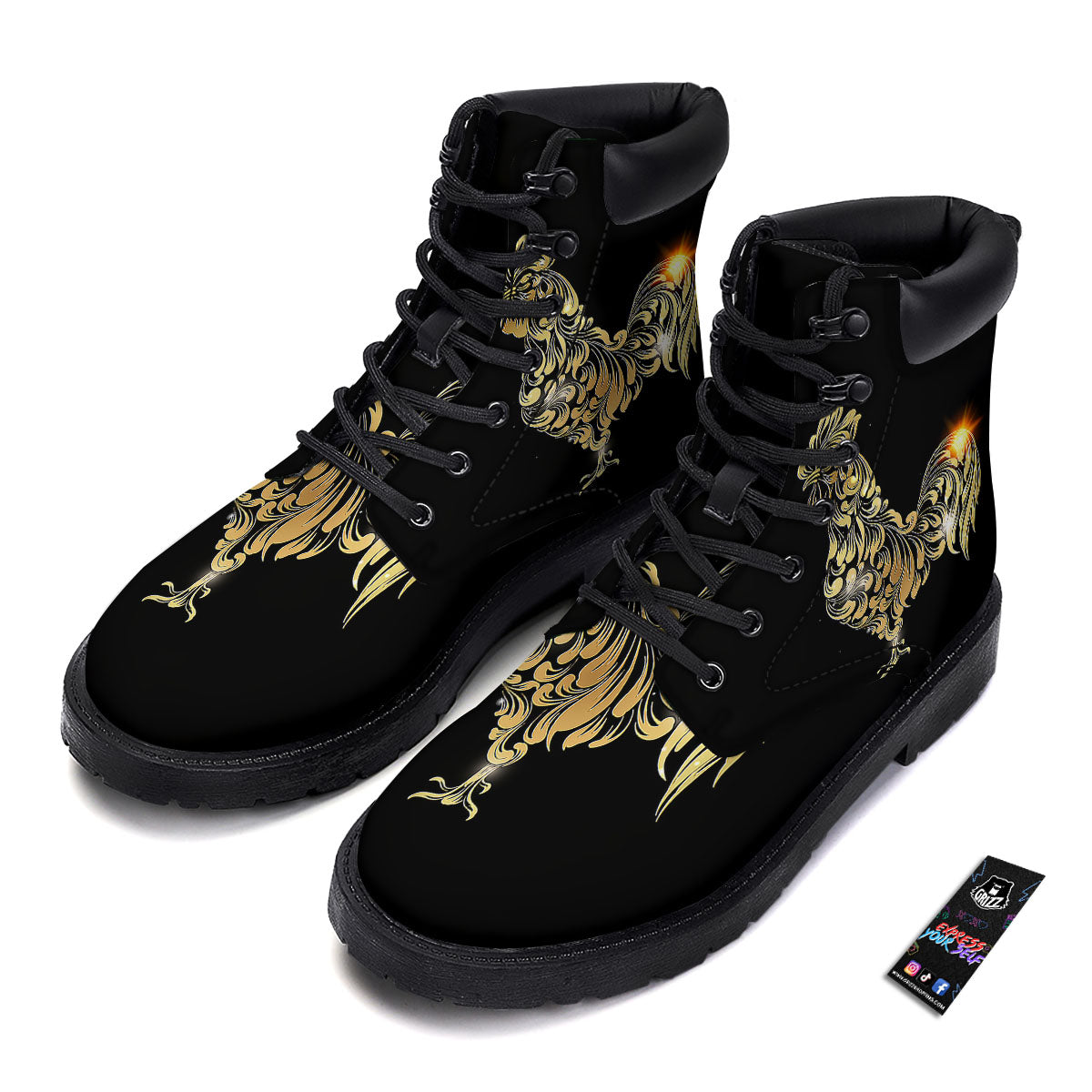 Rooster Golden Print Boots-grizzshop