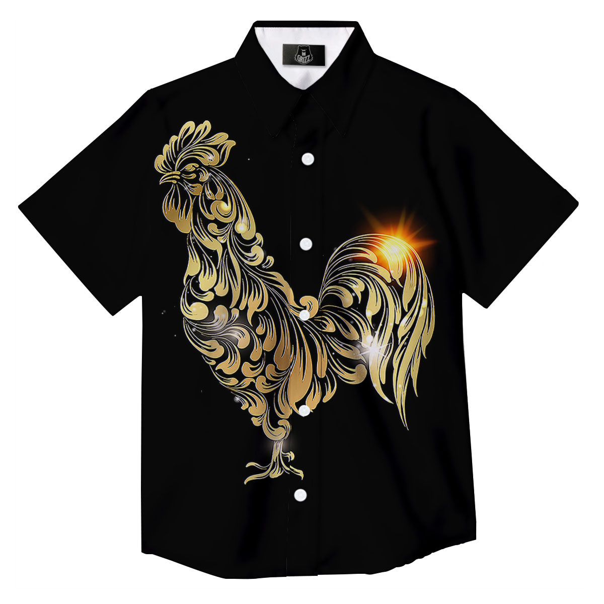 Rooster Golden Print Button Up Shirt-grizzshop