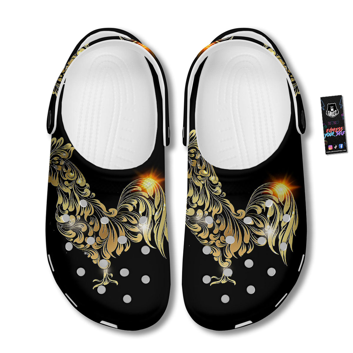 Rooster Golden Print Clog-grizzshop