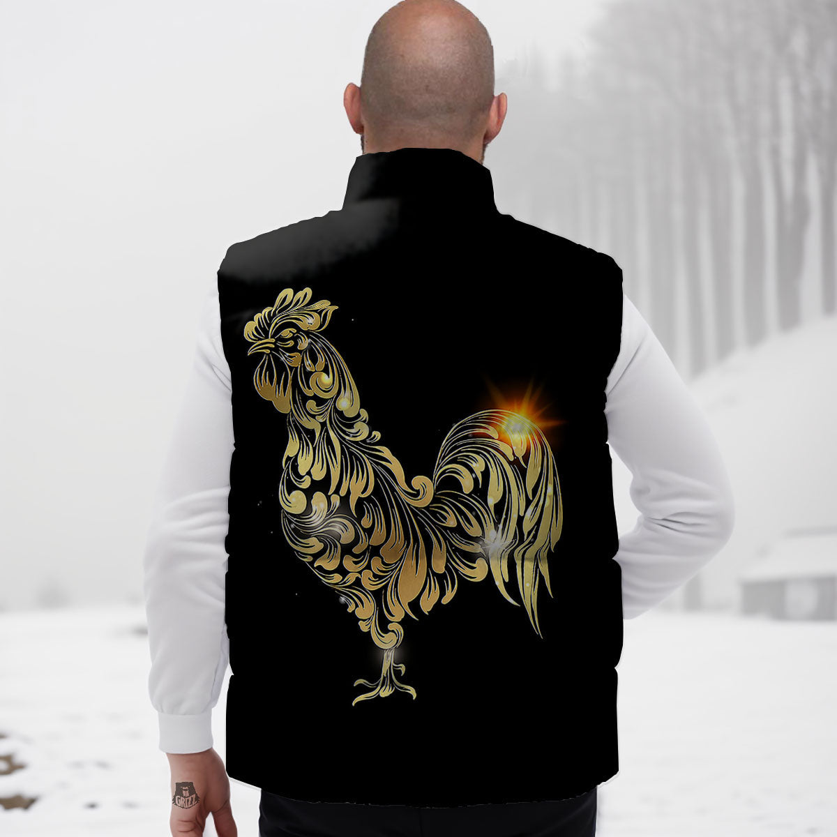 Rooster Golden Print Down Vest