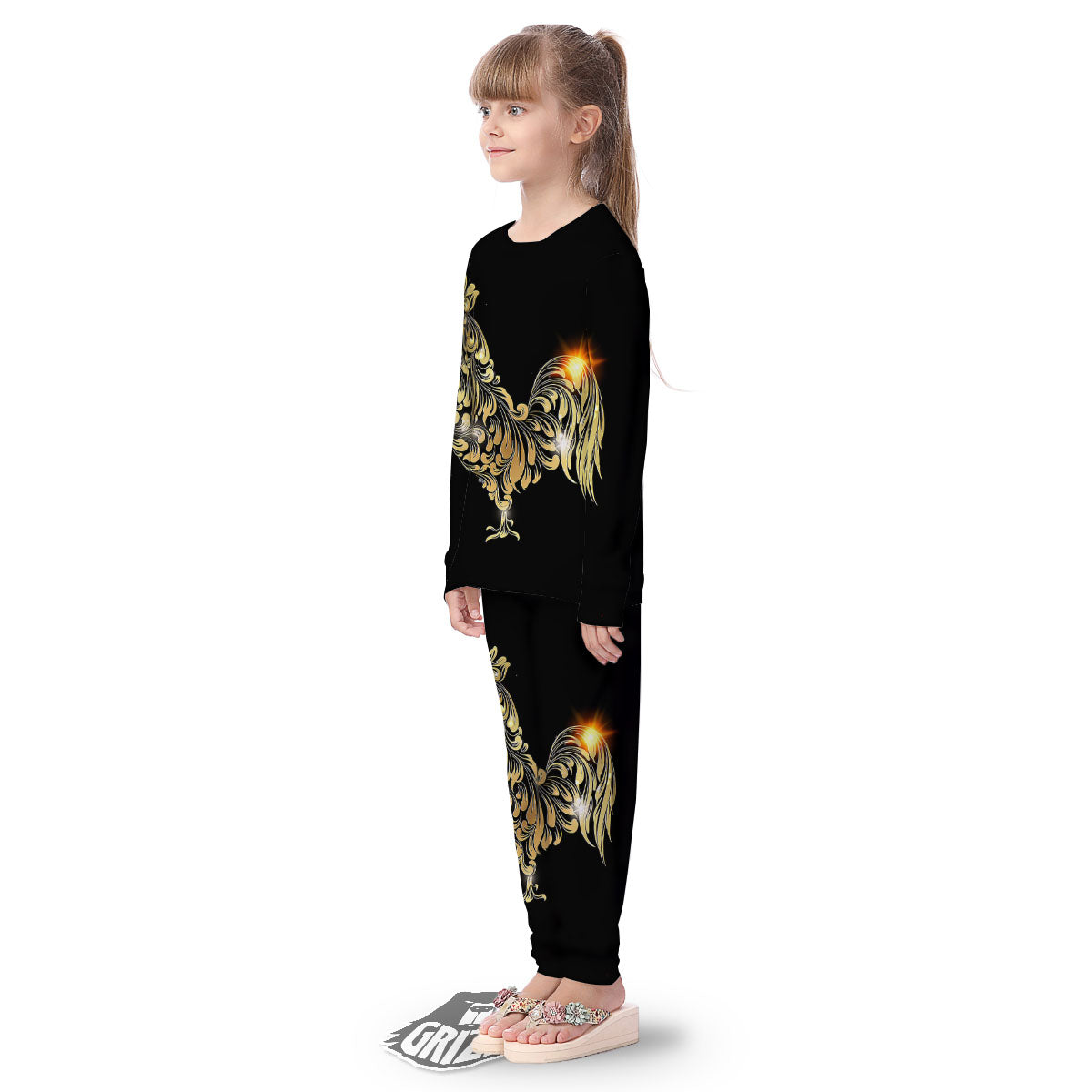 Rooster Golden Print Kid's Pajamas-grizzshop