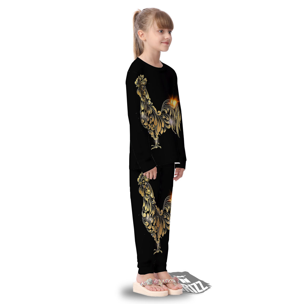 Rooster Golden Print Kid's Pajamas-grizzshop