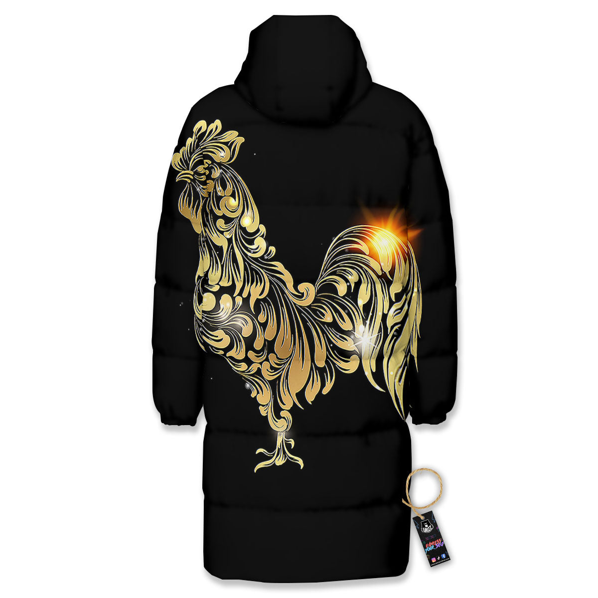 Rooster Golden Print Long Down Jacket-grizzshop