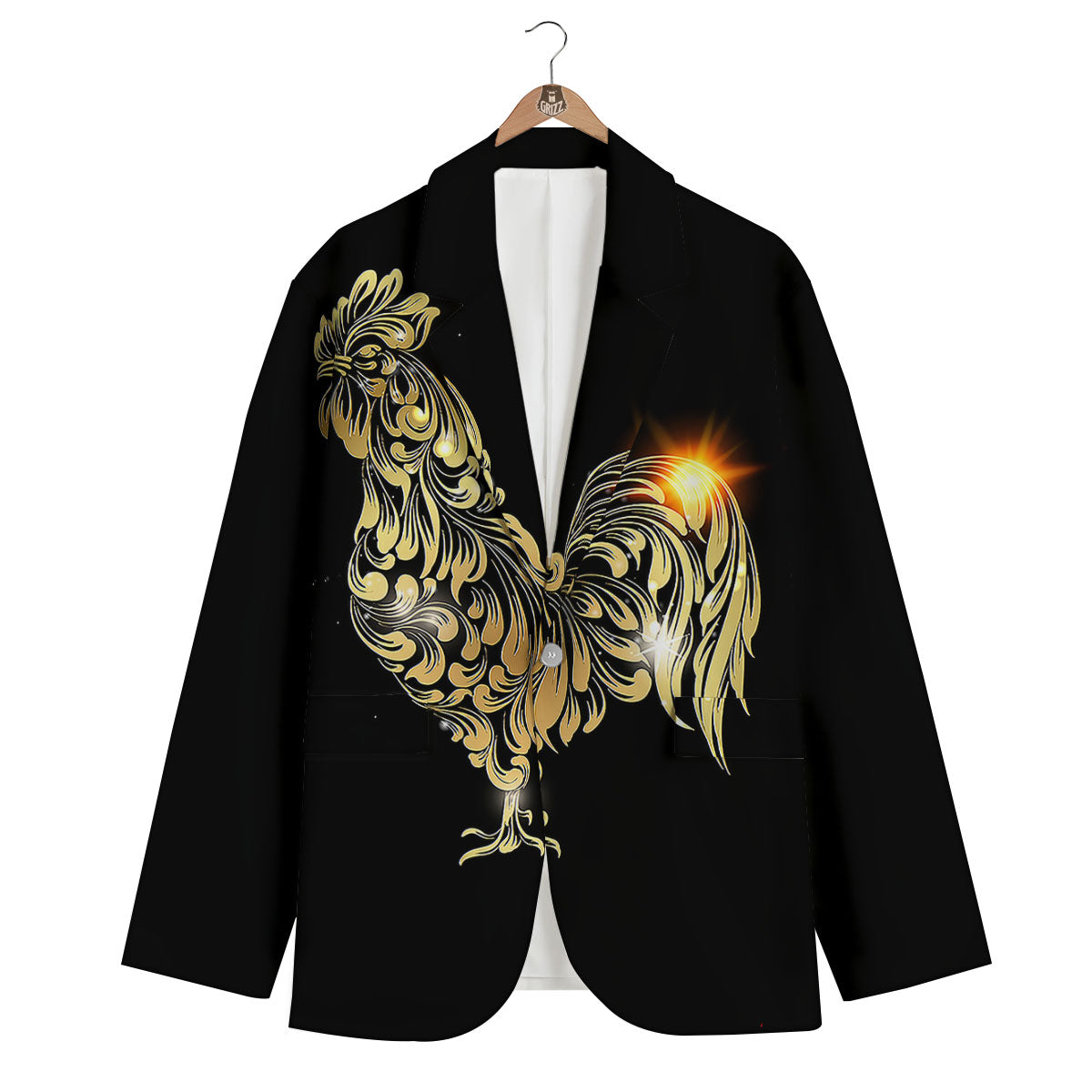Rooster Golden Print Men's Blazer-grizzshop