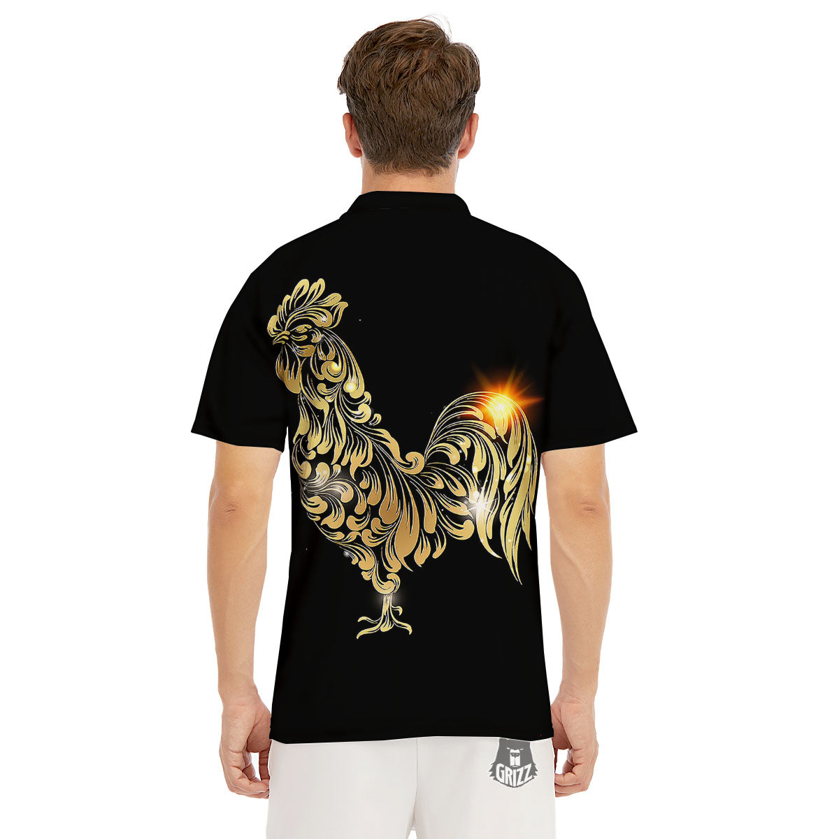 Rooster Golden Print Men's Golf Shirts-grizzshop