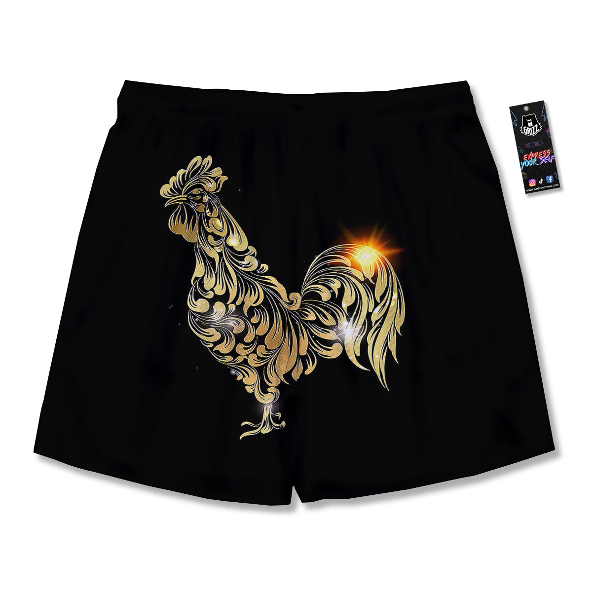 Rooster Golden Print Men's Running Shorts-grizzshop
