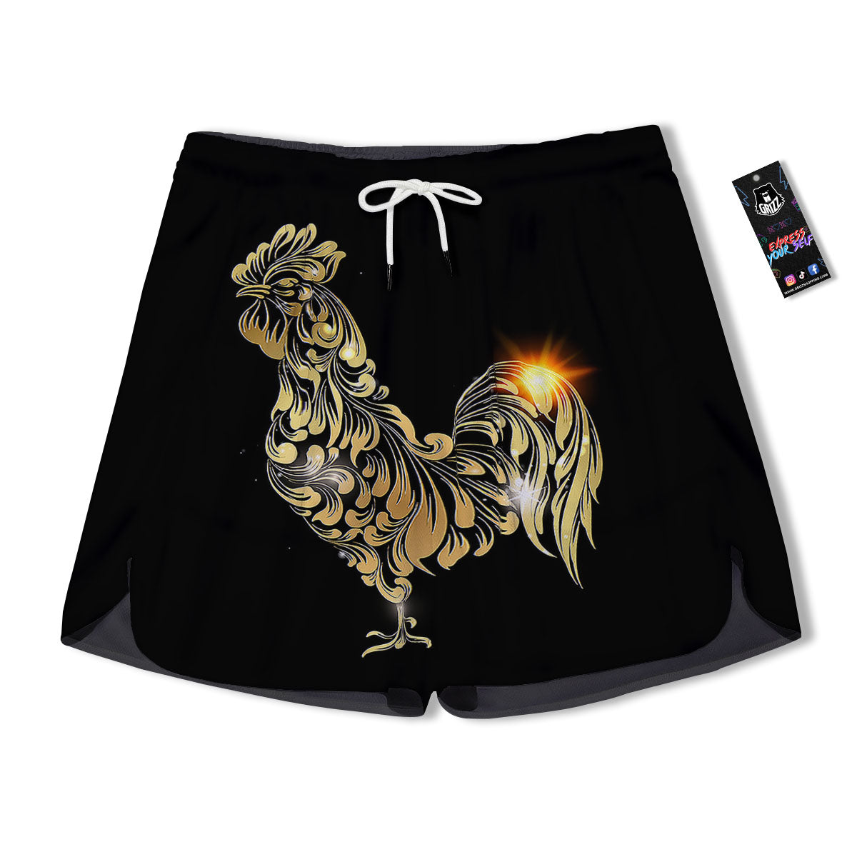 Rooster Golden Print Men's Running Shorts-grizzshop