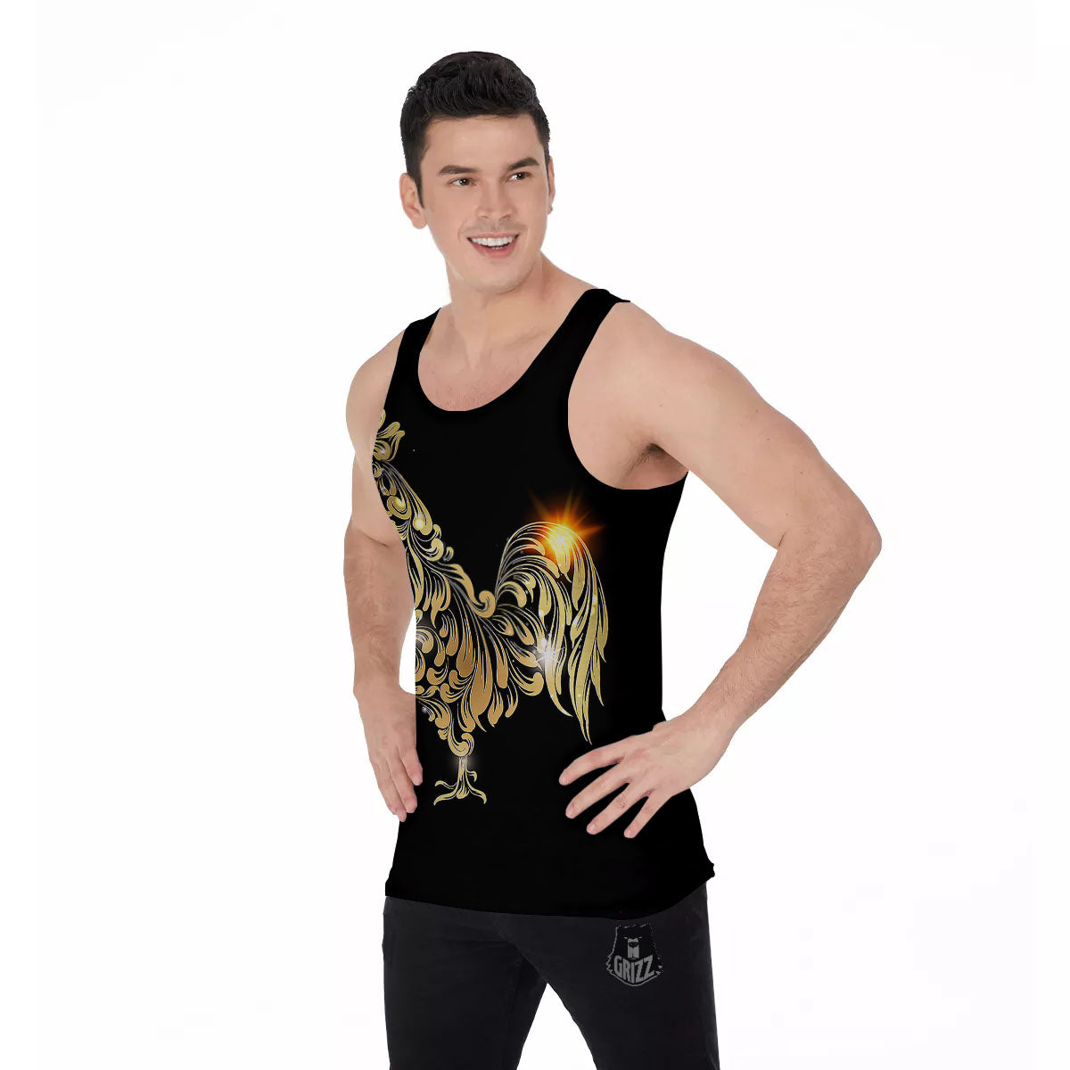 Rooster Golden Print Men's Tank Top-grizzshop