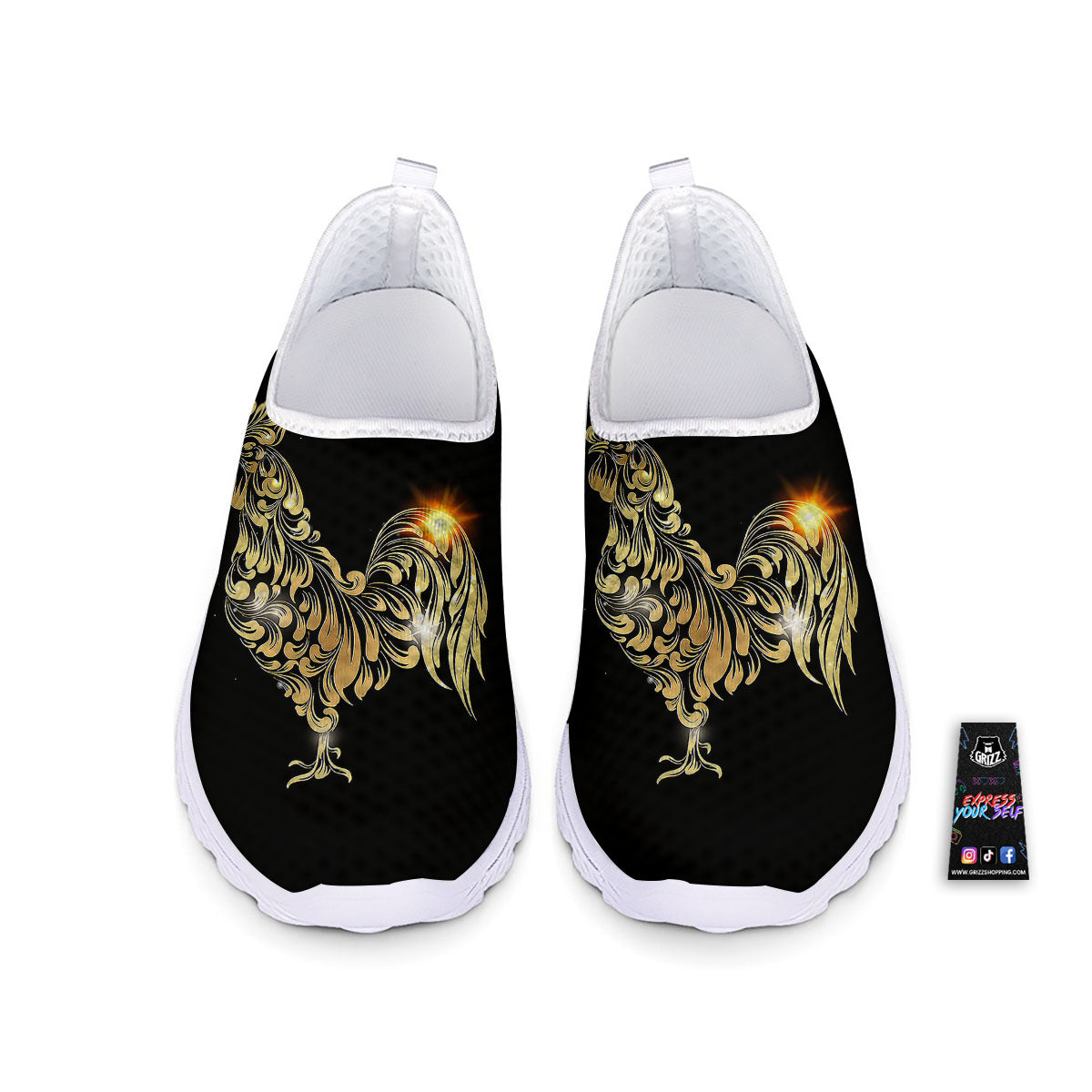 Rooster Golden Print Nurse Shoes-grizzshop