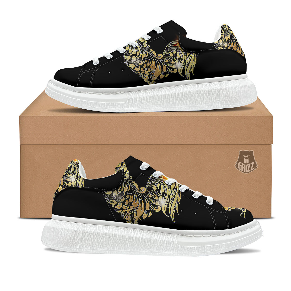 Rooster Golden Print Platform Shoes-grizzshop