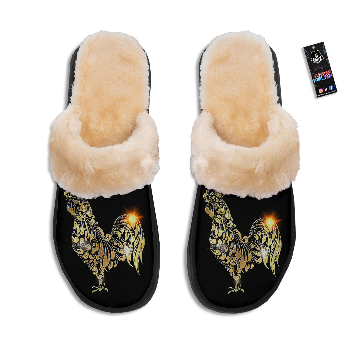 Rooster Golden Print Slippers-grizzshop