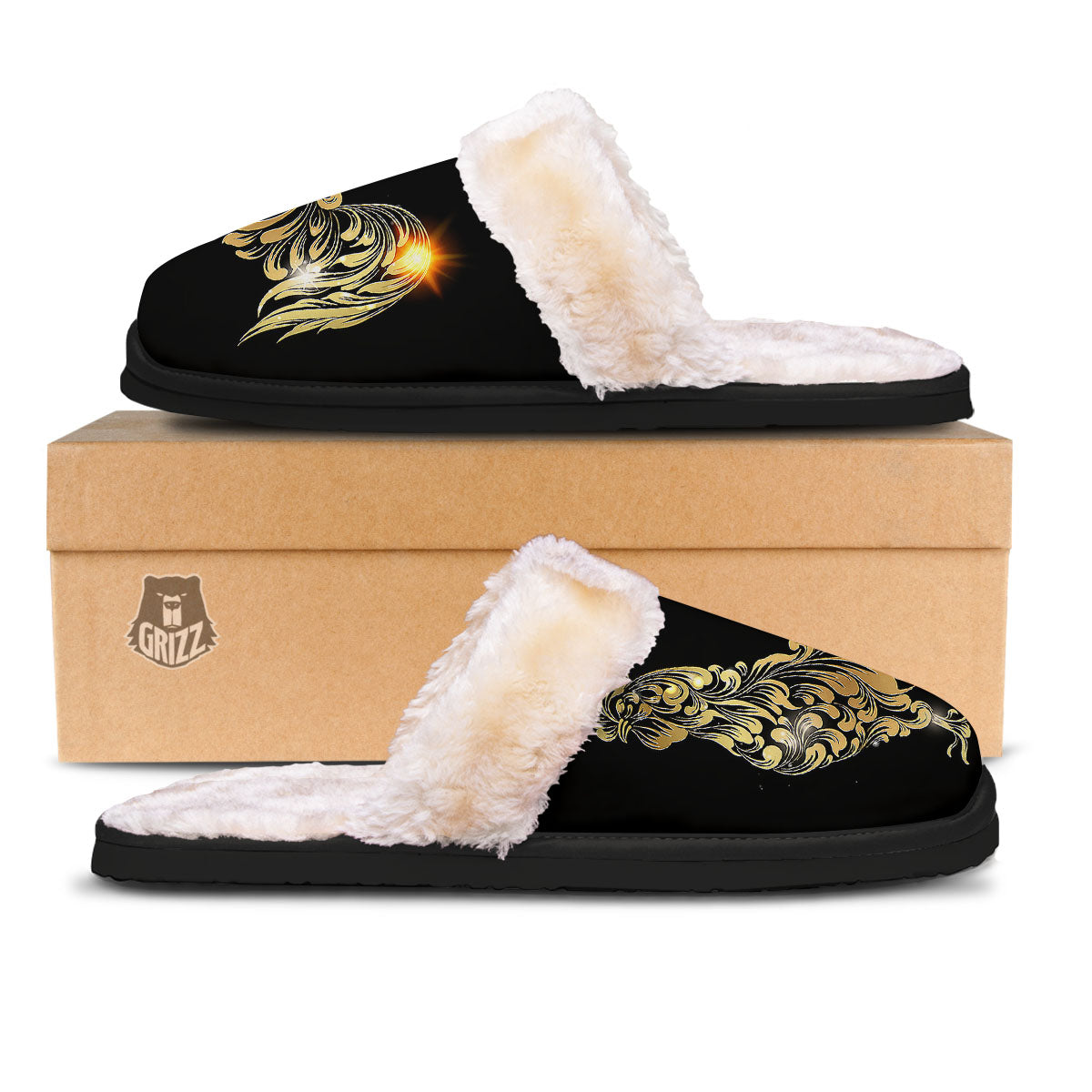 Rooster Golden Print Slippers-grizzshop