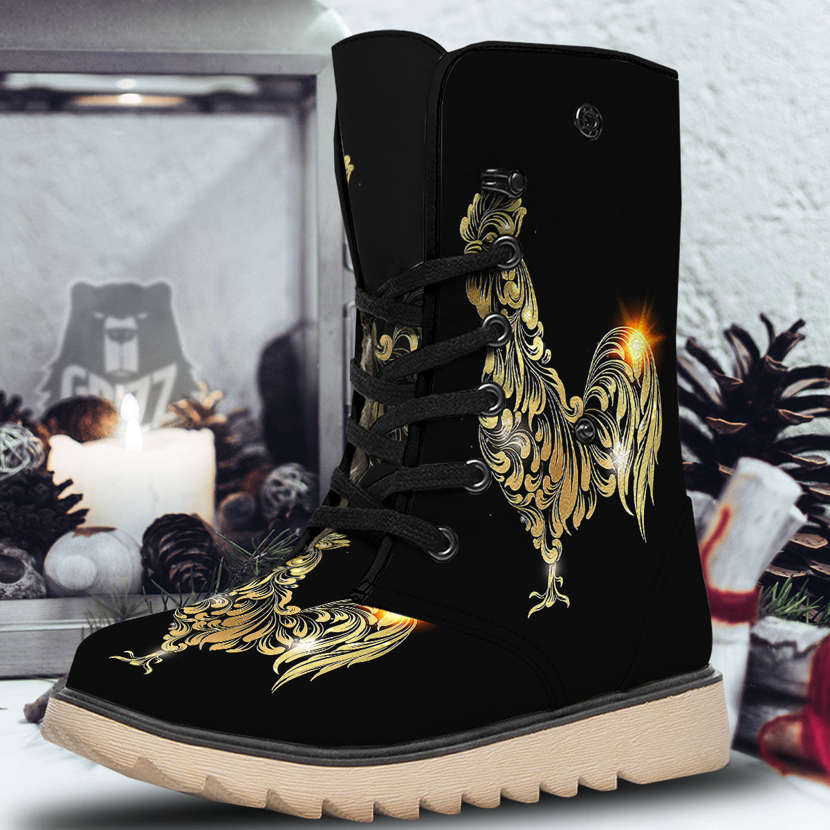 Rooster Golden Print Snow Boots-grizzshop