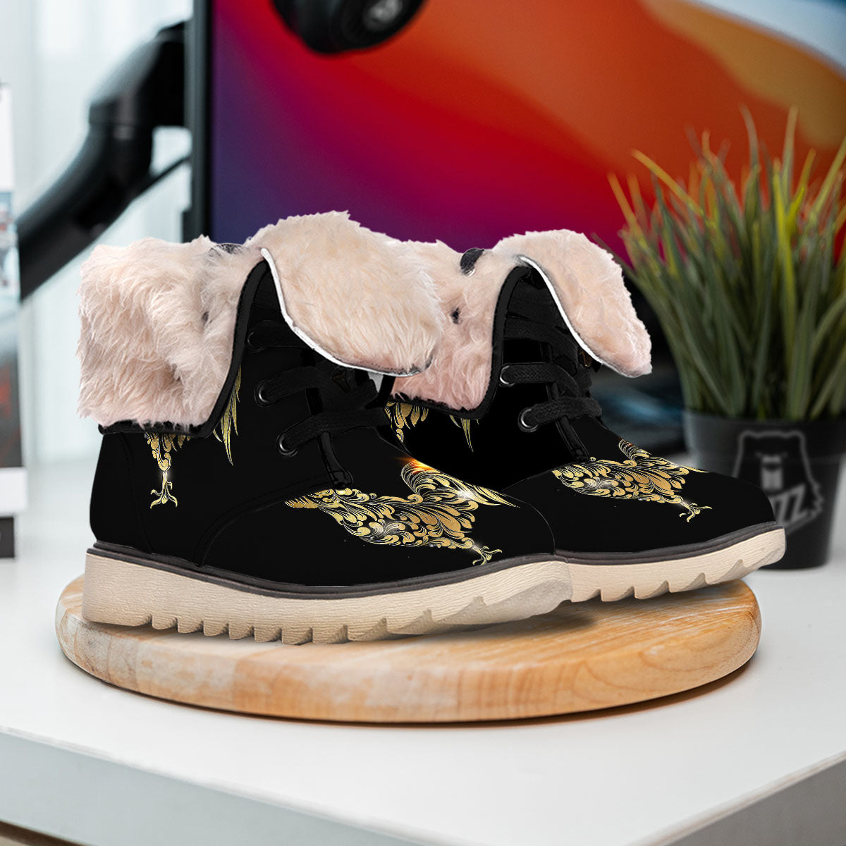 Rooster Golden Print Snow Boots-grizzshop