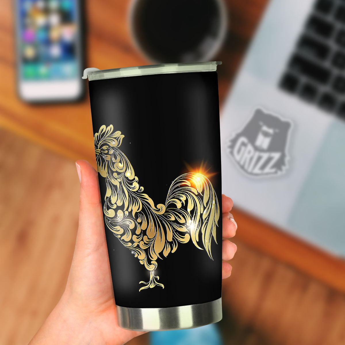 Rooster Golden Print Tumbler-grizzshop