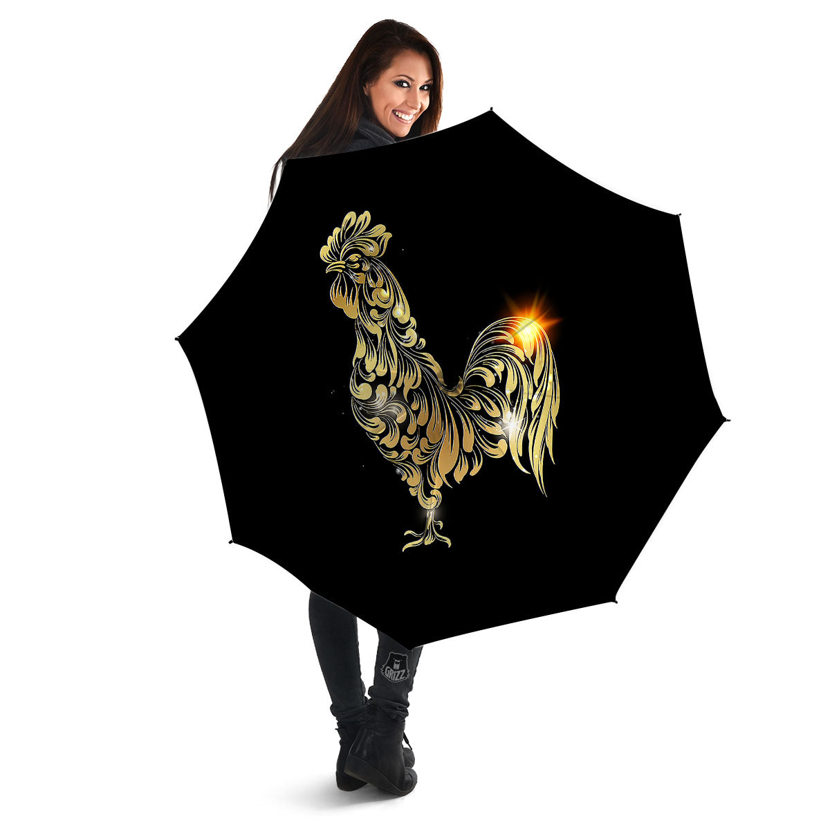 Rooster Golden Print Umbrella-grizzshop