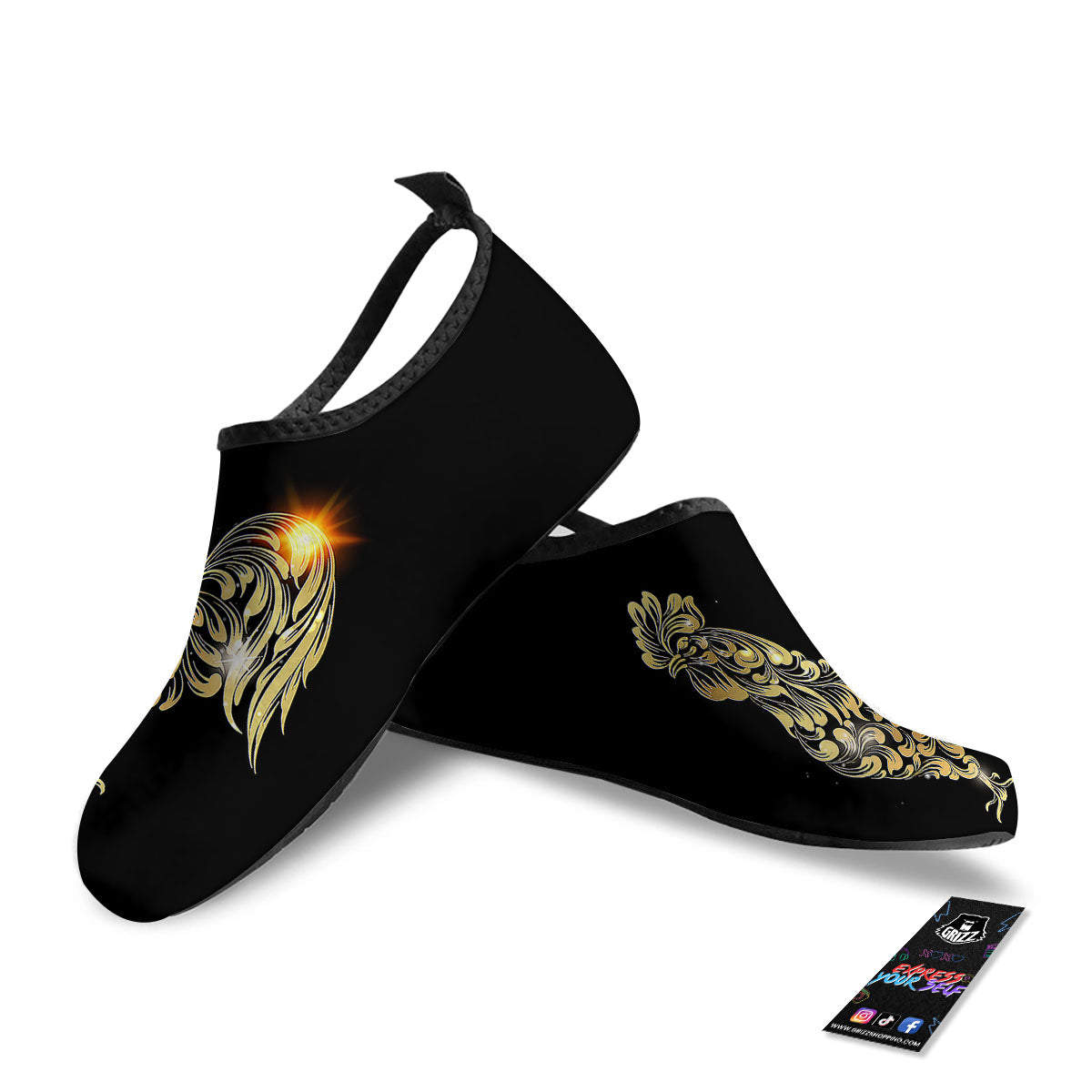 Rooster Golden Print Water Shoes-grizzshop