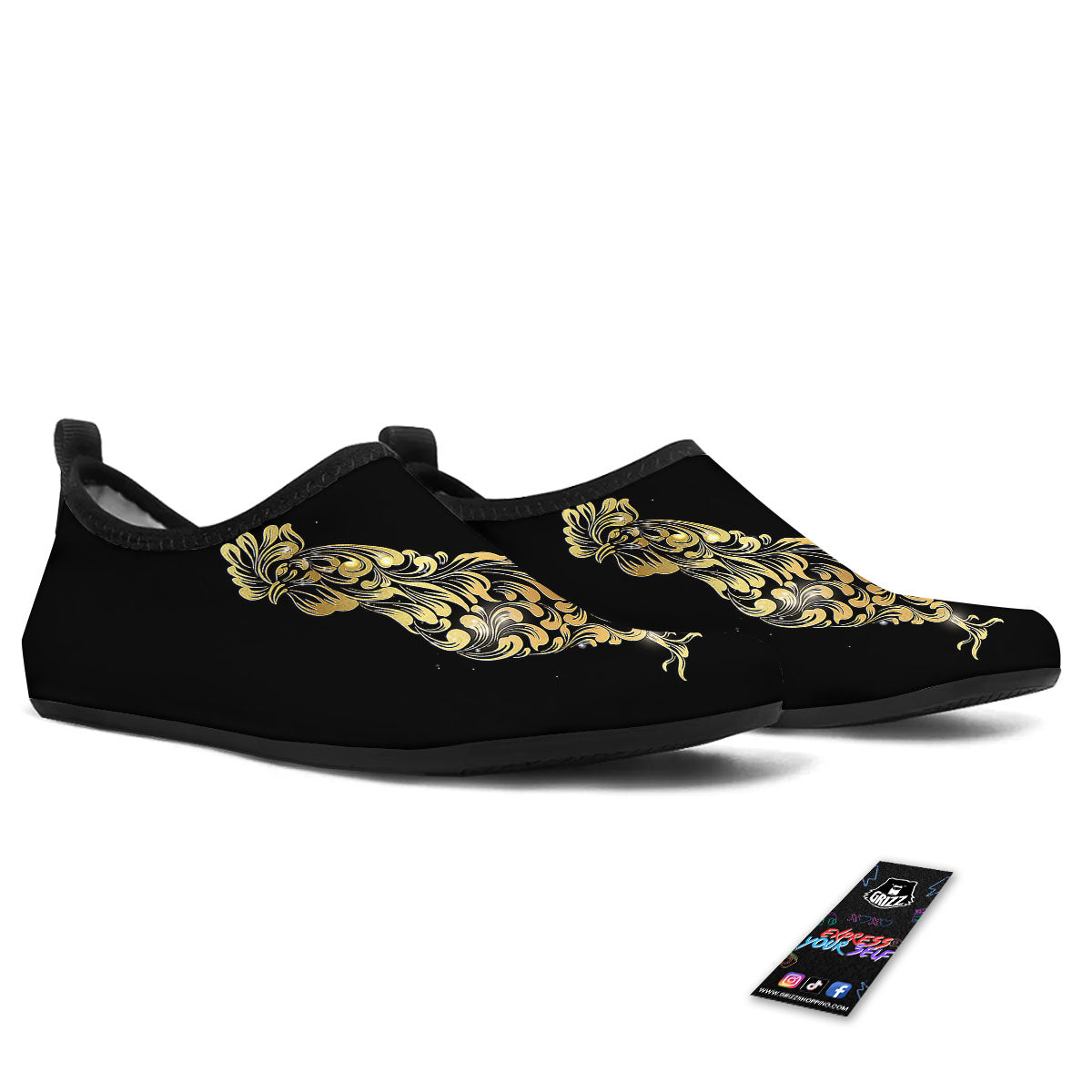 Rooster Golden Print Water Shoes-grizzshop